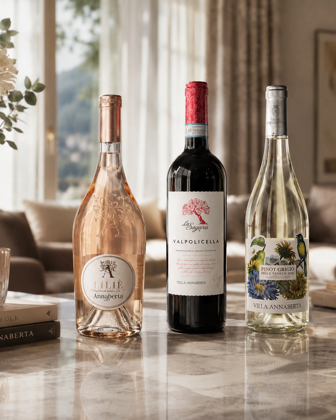 Lilié Annaberta, La Sogara Valpolicella and Pinot Grigio Villa Annaberta bottles